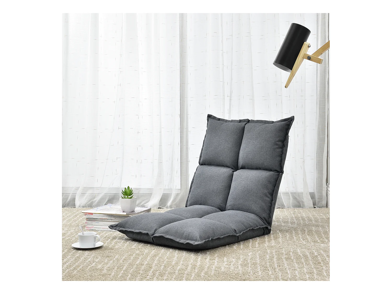 Lot de 2 fauteuils de sol avec Dossier Réglable Gris Clair 110 x 55 x 11 cm [en.casa]