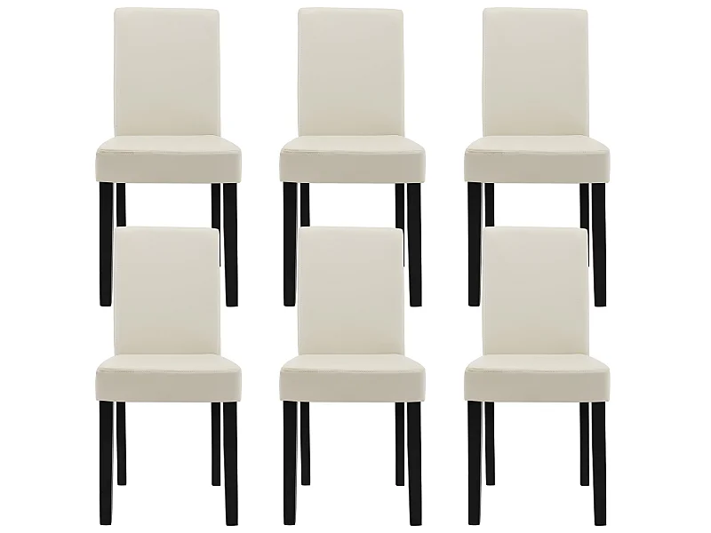Kit de 6 Chaises Bois Simili 90 x 42 x 48 Crème - Ivoire [en.casa]