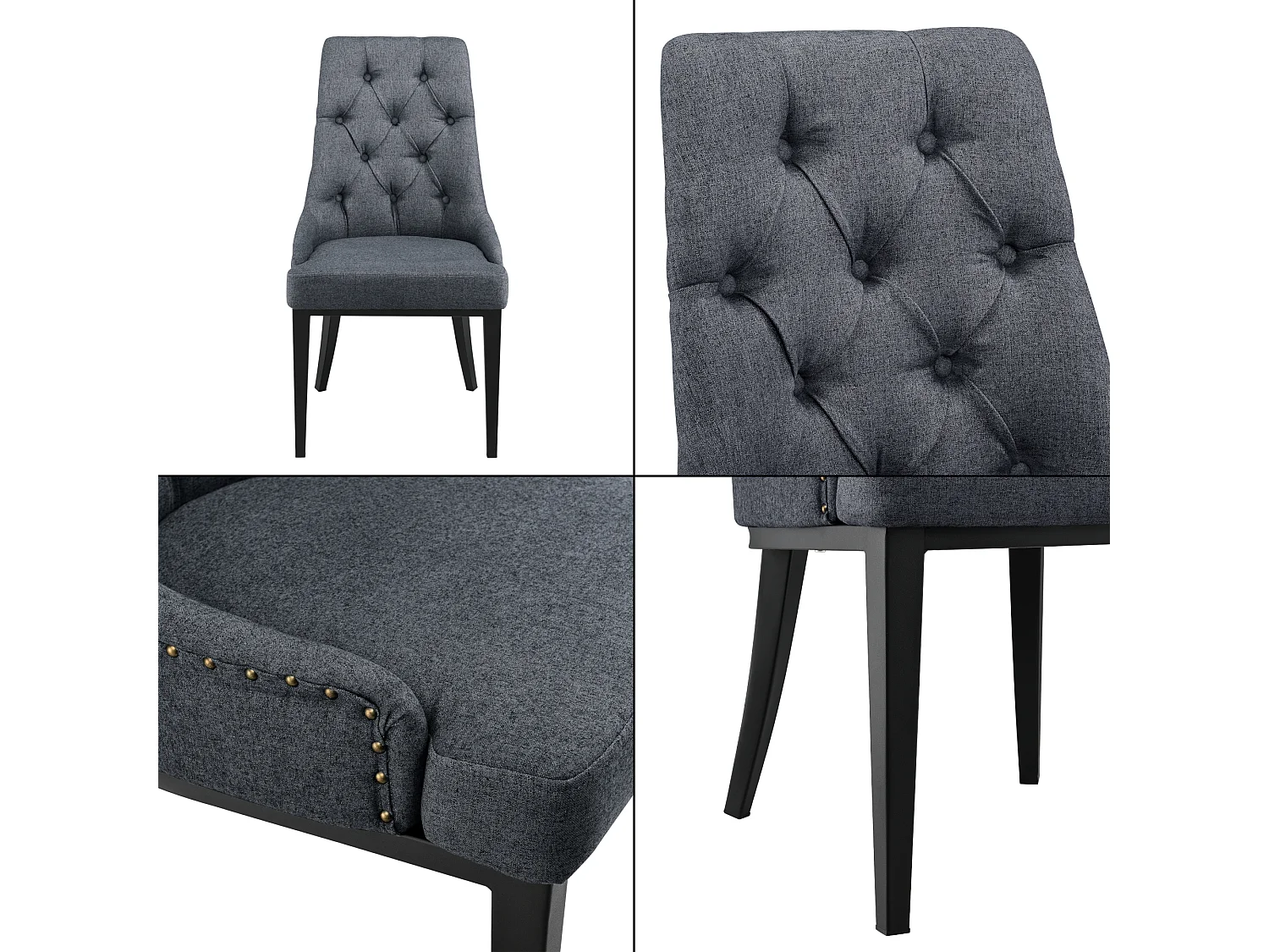 Chaise de Salle à Manger Chester Motif Chesterfield 100x53x60 cm Gris Foncé [en.casa]