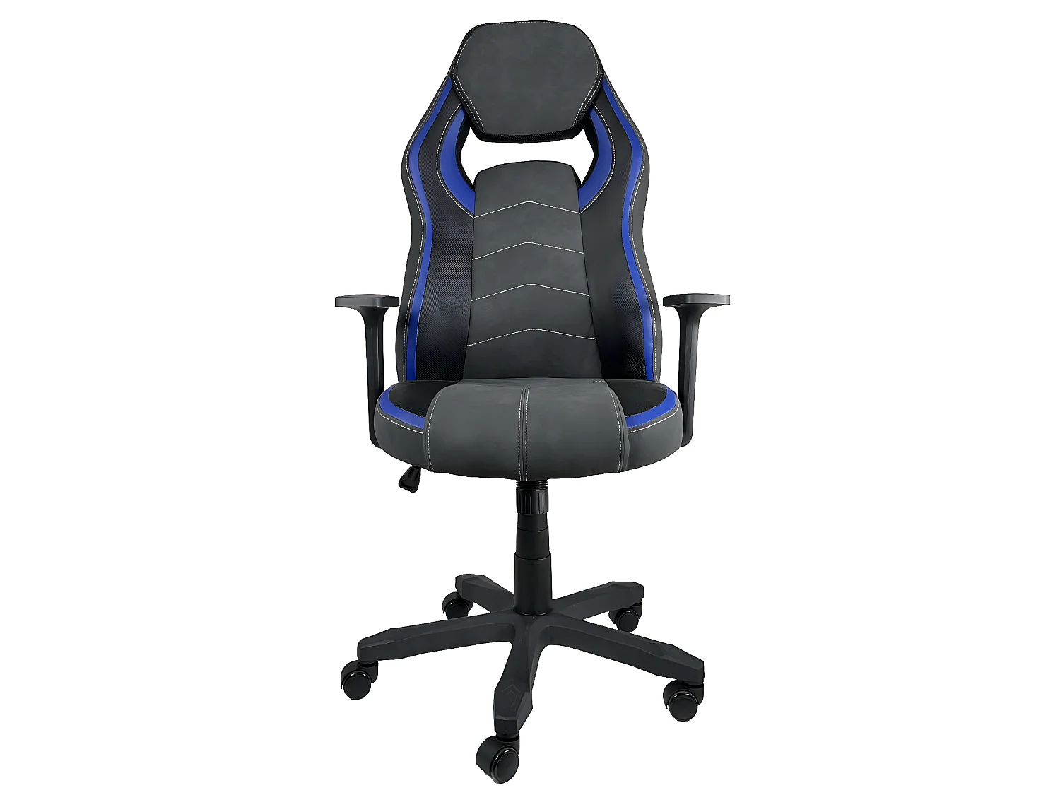 Silla gamer premium, asiento reclinable de cuero sintético y alcántara, altura ajustable, giratorio, doble acolchado, ruedas suaves AZUL