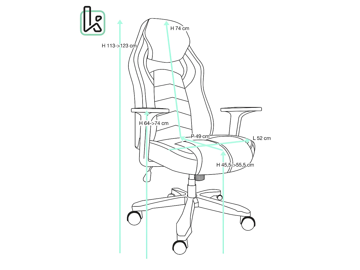 Silla gamer premium, asiento reclinable de cuero sintético y alcántara, altura ajustable, giratorio, doble acolchado, ruedas suaves AZUL