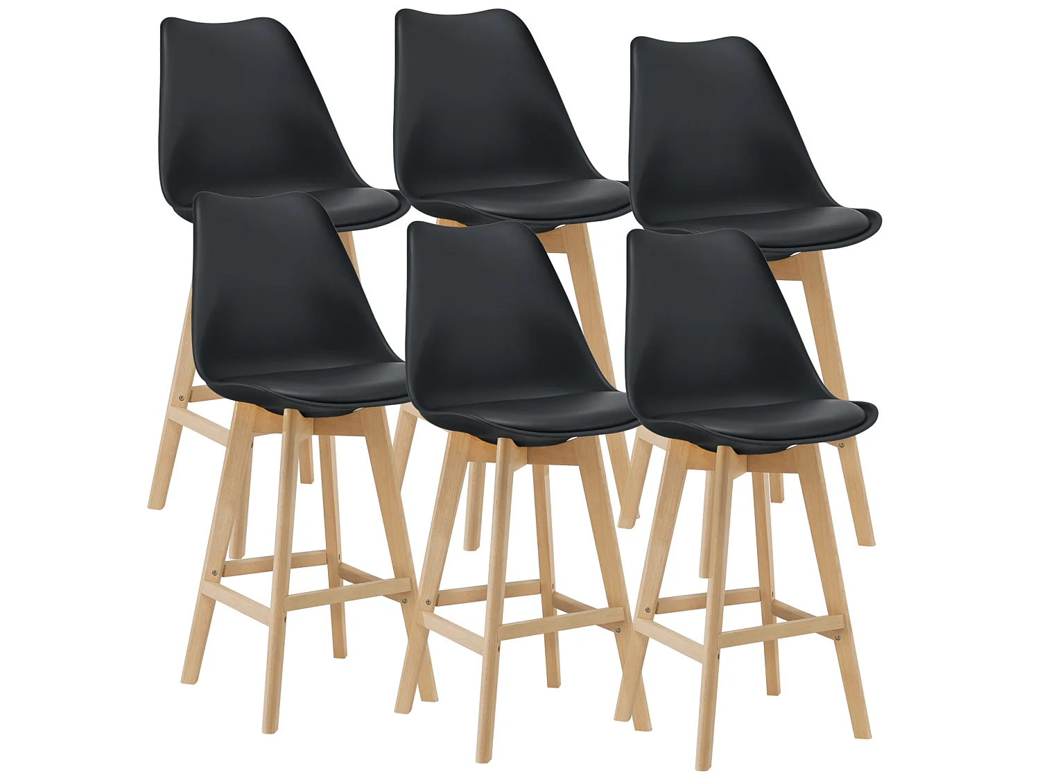 Lot de 6 Tabourets de Bar Lublin Plastique Simili Hêtre 105 x 48 x 58 cm Noir [en.casa]