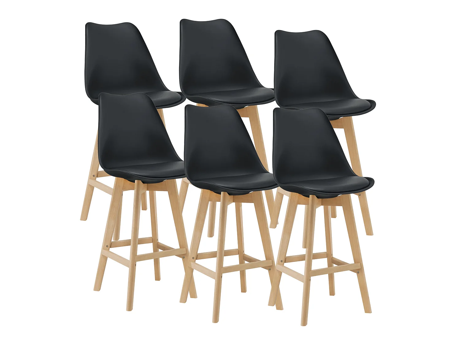 Lot de 6 Tabourets de Bar Lublin Plastique Simili Hêtre 105 x 48 x 58 cm Noir [en.casa]