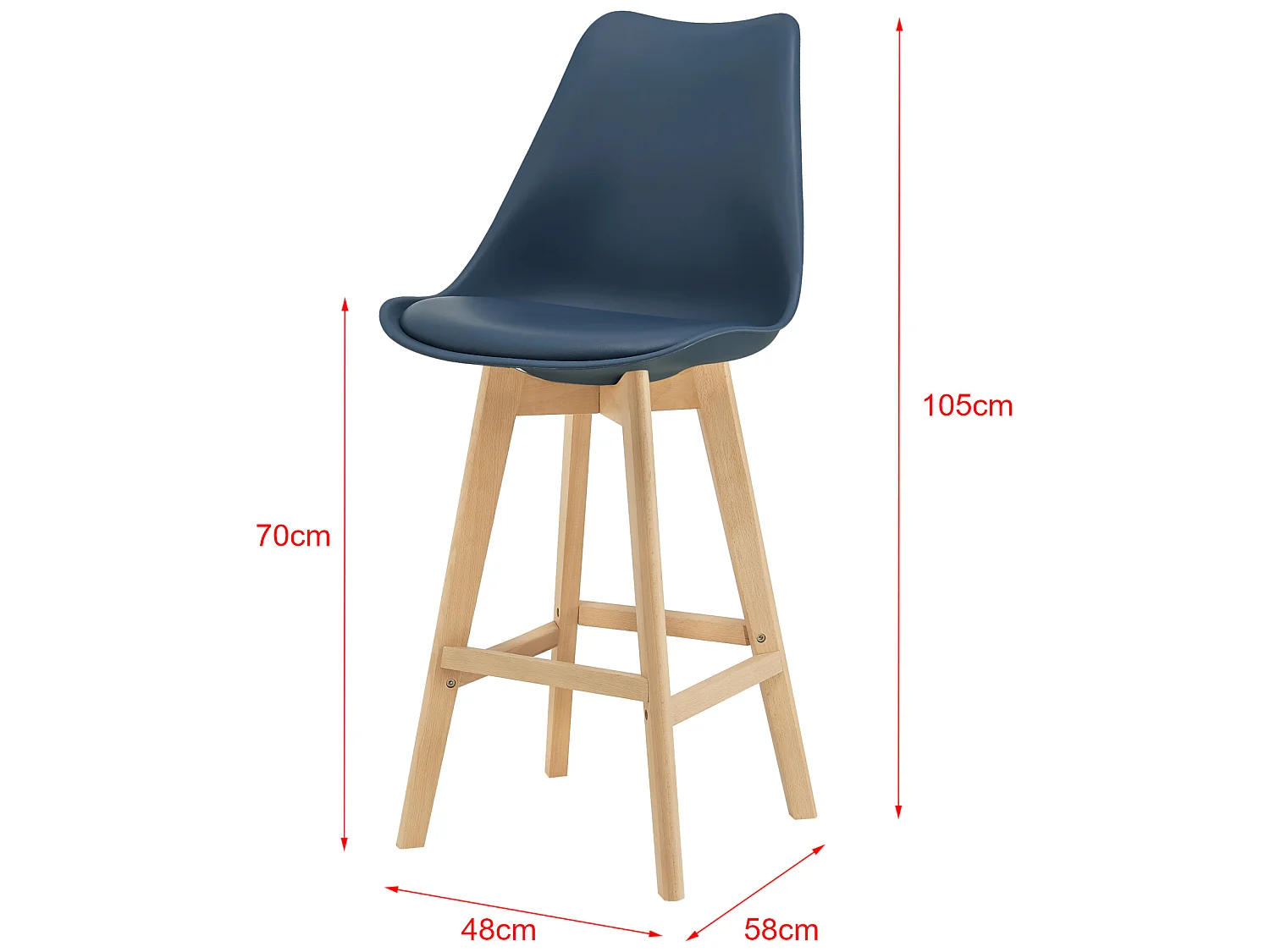 Lot de 2 Tabourets de Bar Lublin Simili Hêtre 105 x 48 x 58 cm Bleu [en.casa]