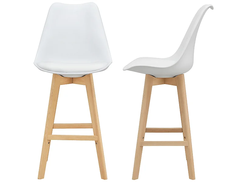 Lot de 2 Tabourets de Bar Lublin Simili Hêtre 105 x 48 x 58 cm Blanc [en.casa]