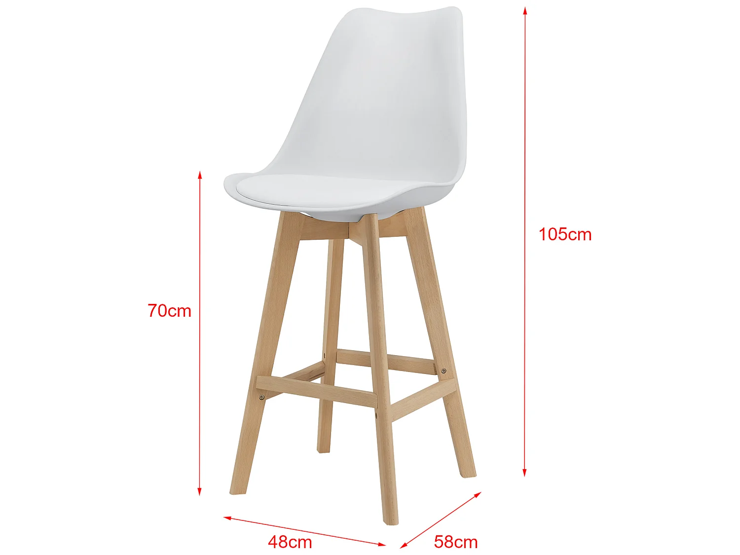 Lot de 2 Tabourets de Bar Lublin Simili Hêtre 105 x 48 x 58 cm Blanc [en.casa]