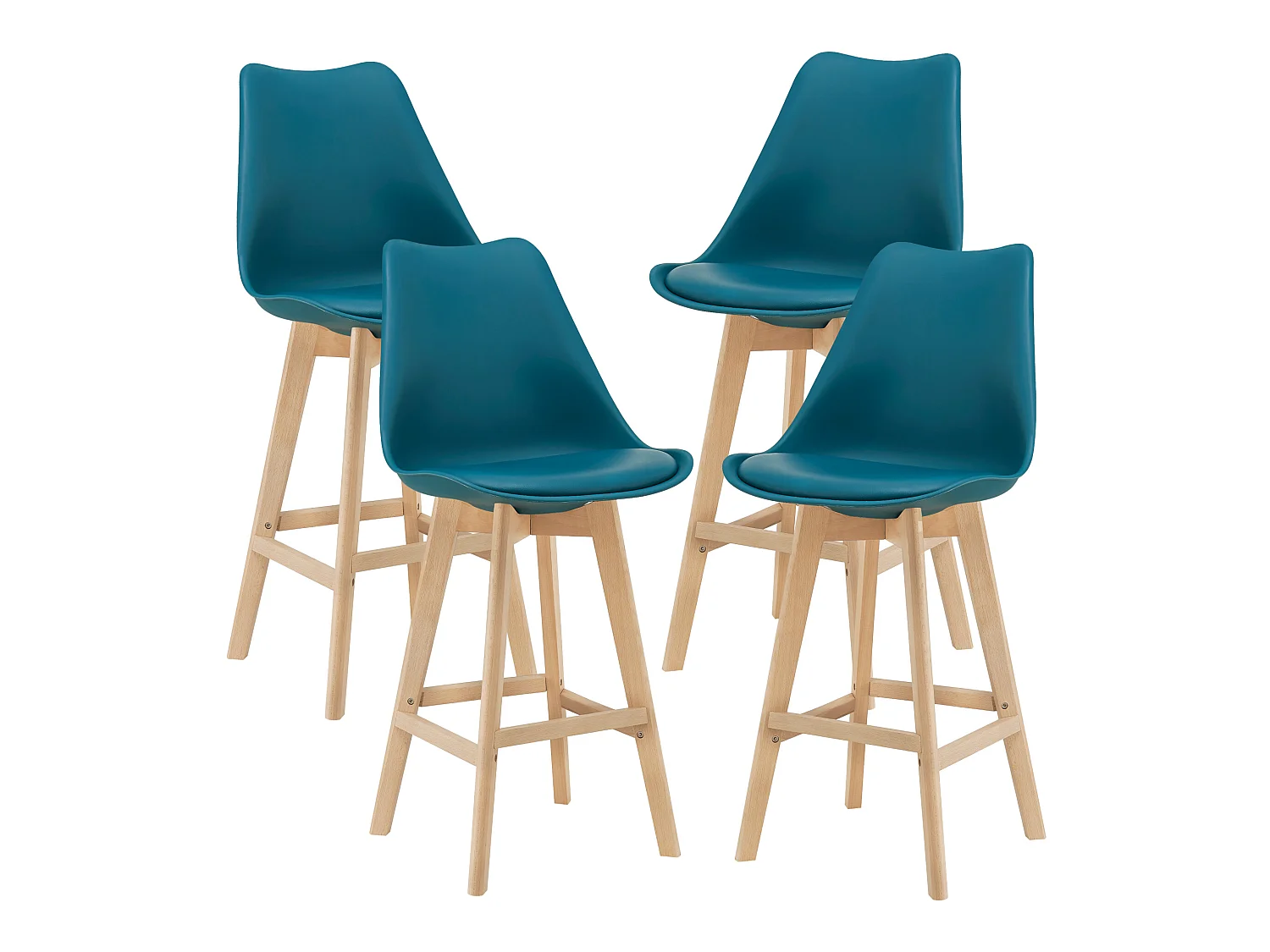 Lot de 4 Tabourets de Bar Lublin Plastique Simili Hêtre 105 x 48 x 58 cm Turquoise [en.casa]