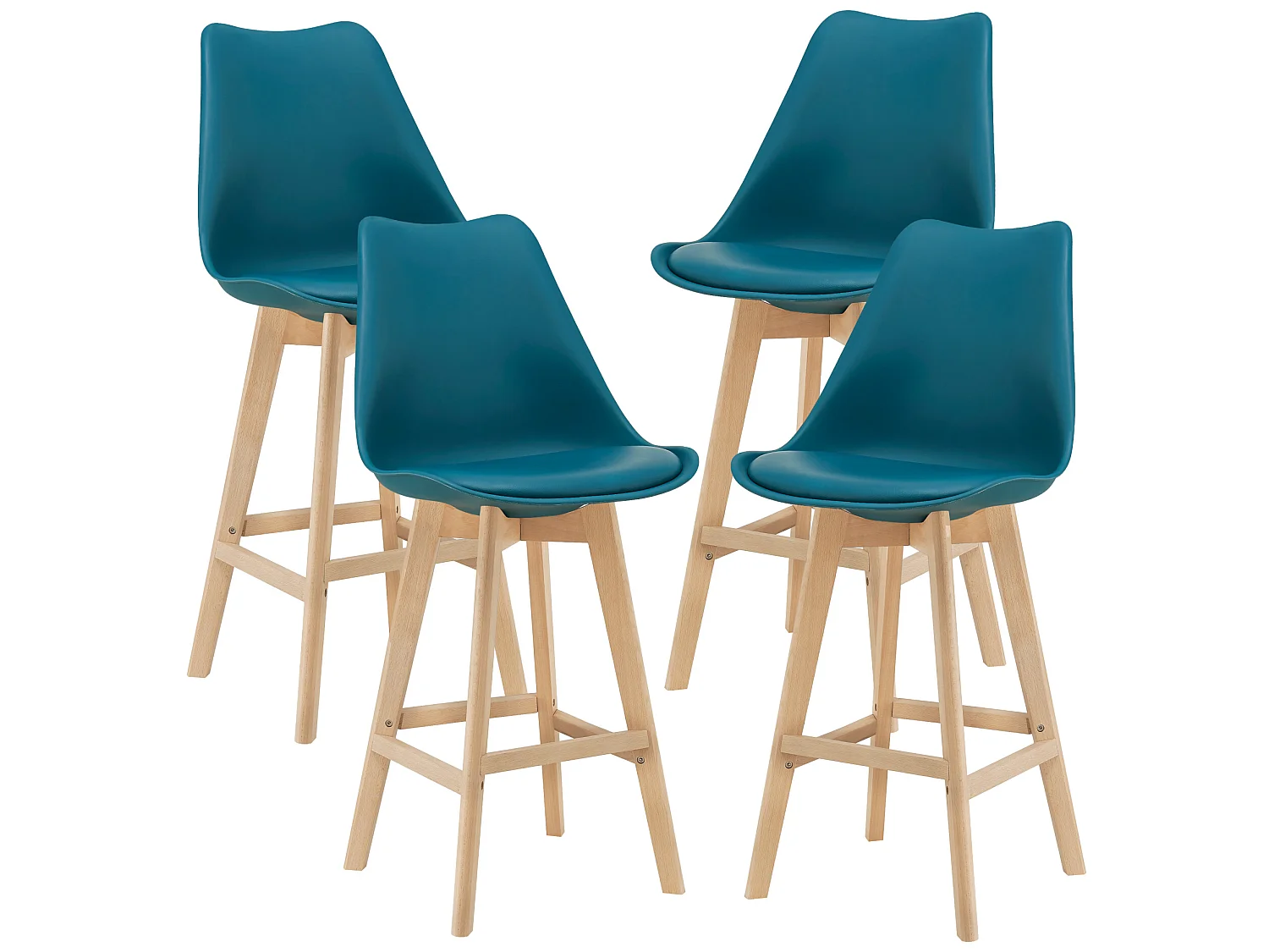 Lot de 4 Tabourets de Bar Lublin Plastique Simili Hêtre 105 x 48 x 58 cm Turquoise [en.casa]