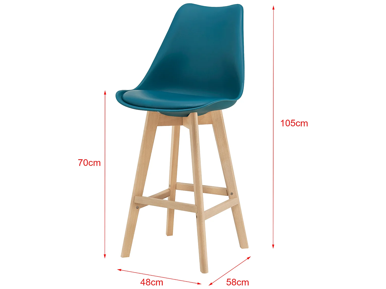 Lot de 4 Tabourets de Bar Lublin Plastique Simili Hêtre 105 x 48 x 58 cm Turquoise [en.casa]