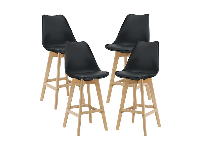 Lot de 4 Tabourets de Bar Lublin Plastique Simili Hêtre 105 x 48 x 58 cm Noir [en.casa]