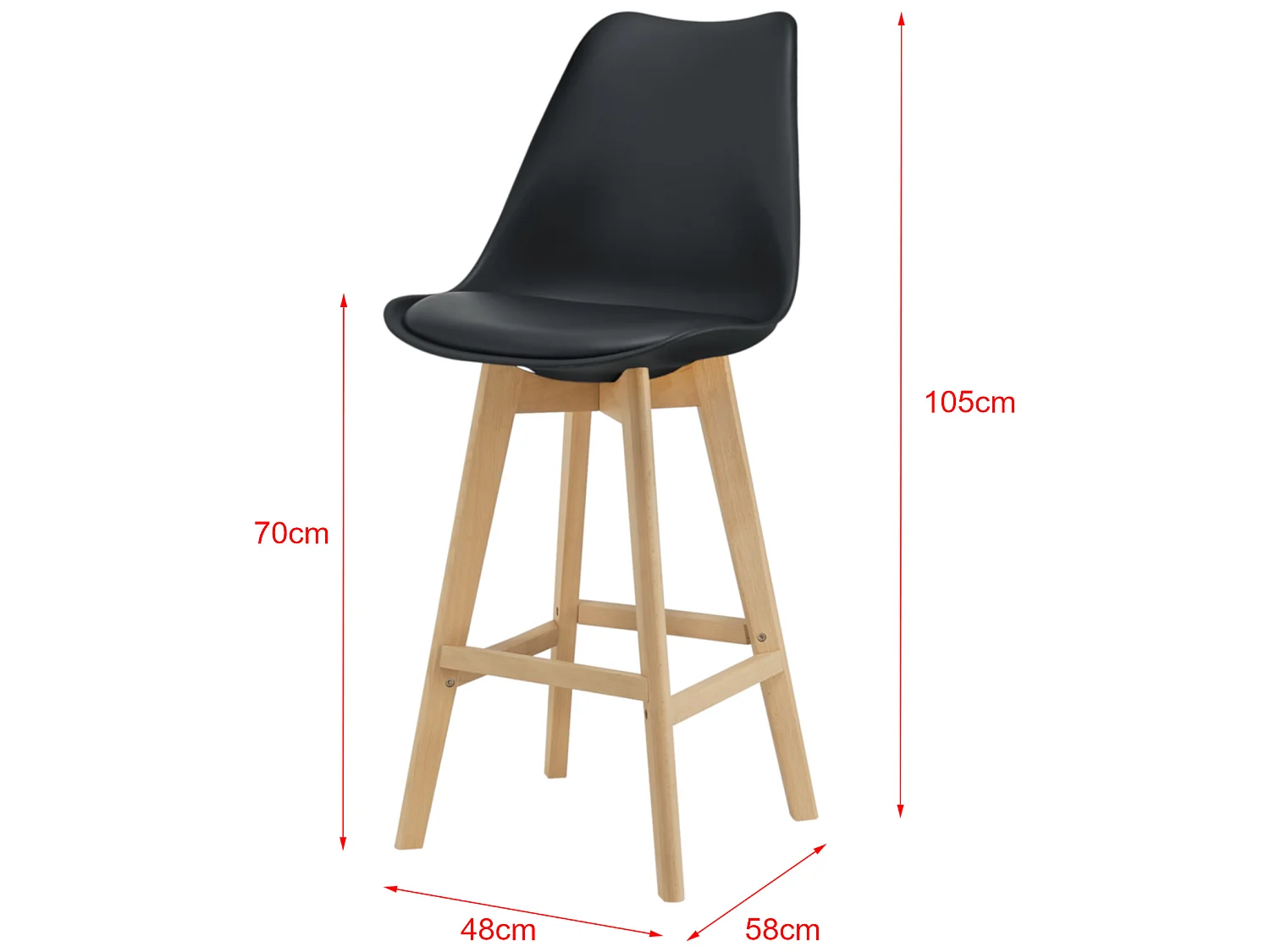 Lot de 4 Tabourets de Bar Lublin Plastique Simili Hêtre 105 x 48 x 58 cm Noir [en.casa]
