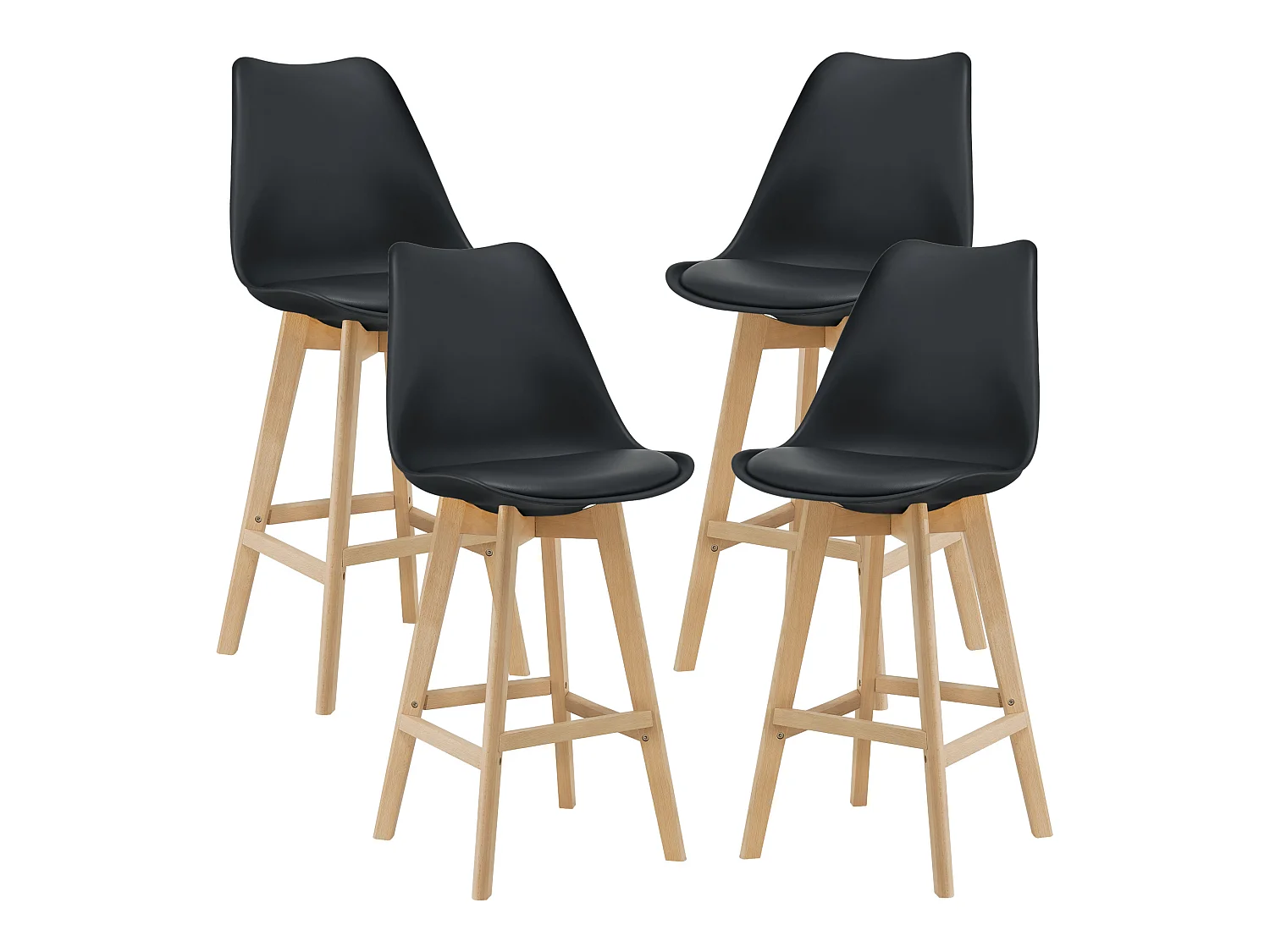 Lot de 4 Tabourets de Bar Lublin Plastique Simili Hêtre 105 x 48 x 58 cm Noir [en.casa]