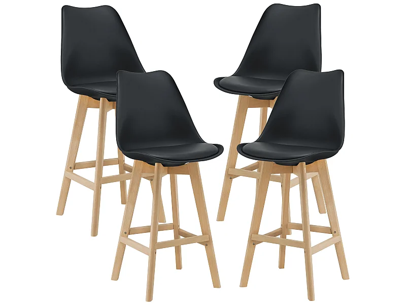 Lot de 4 Tabourets de Bar Lublin Plastique Simili Hêtre 105 x 48 x 58 cm Noir [en.casa]