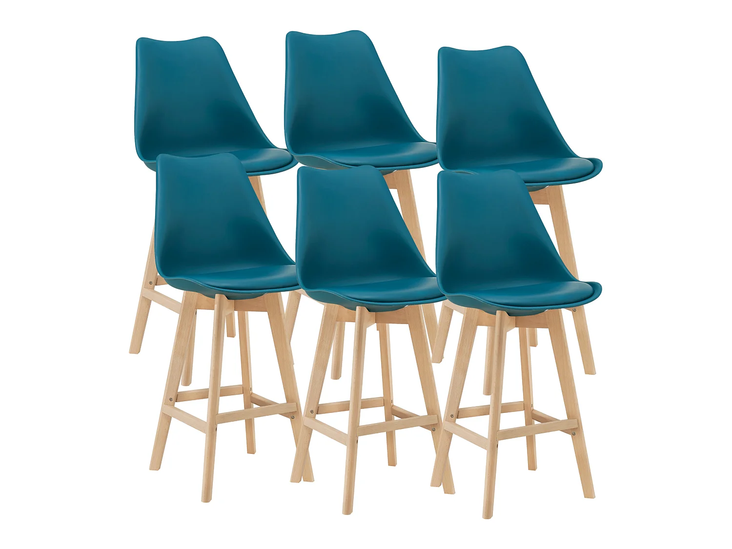 Lot de 6 Tabourets de Bar Lublin Plastique Simili Hêtre 105 x 48 x 58 cm Turquoise [en.casa]
