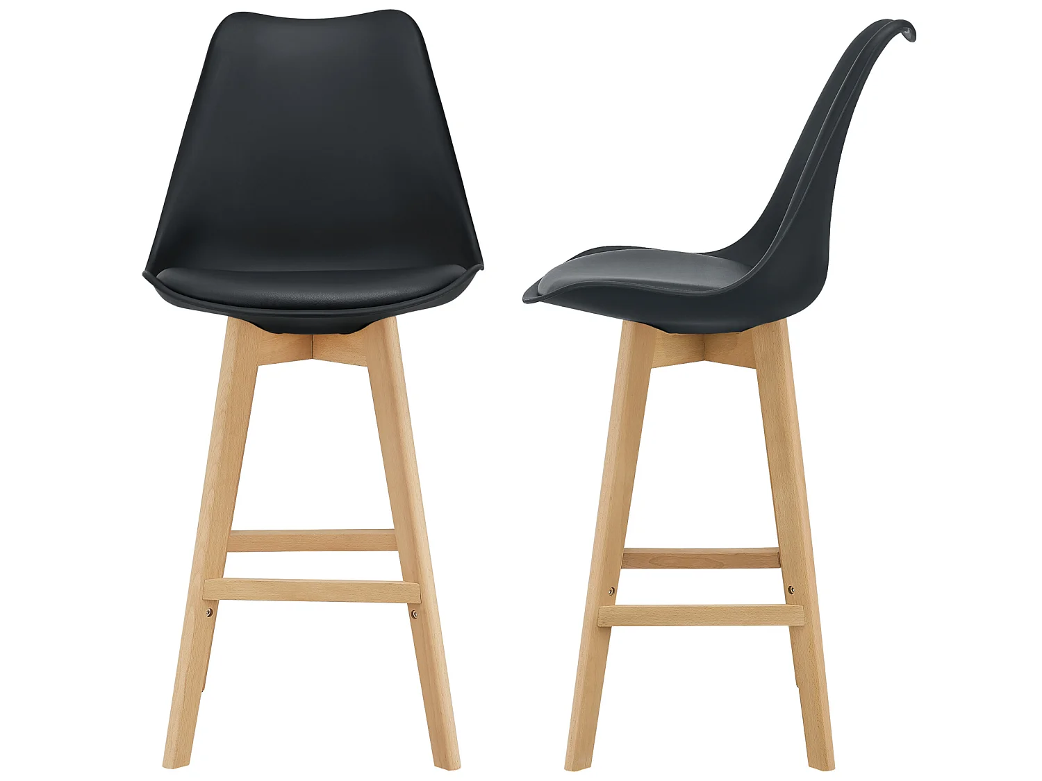 Lot de 2 Tabourets de Bar Lublin Simili Hêtre 105 x 48 x 58 cm Noir [en.casa]