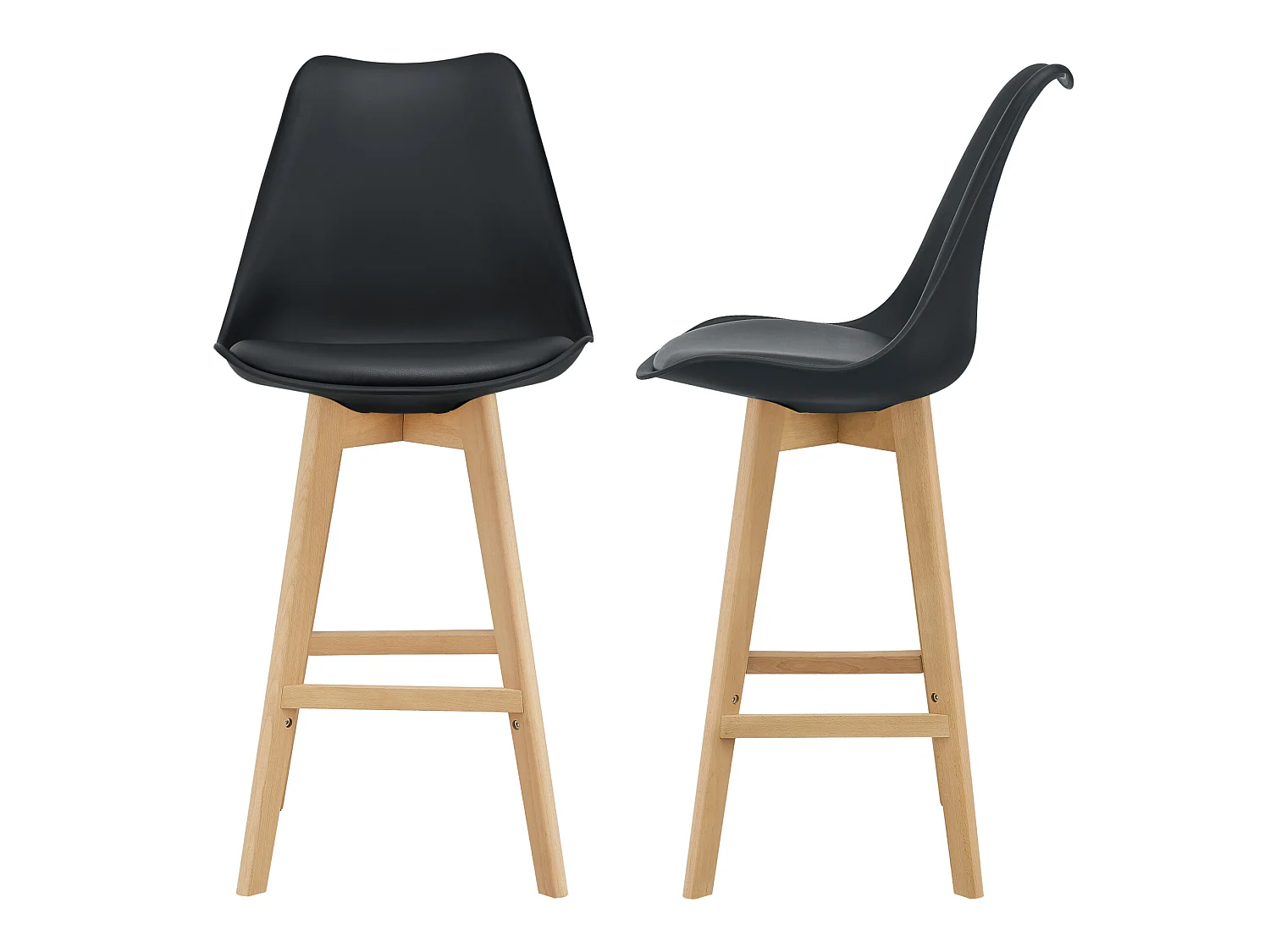 Lot de 2 Tabourets de Bar Lublin Simili Hêtre 105 x 48 x 58 cm Noir [en.casa]