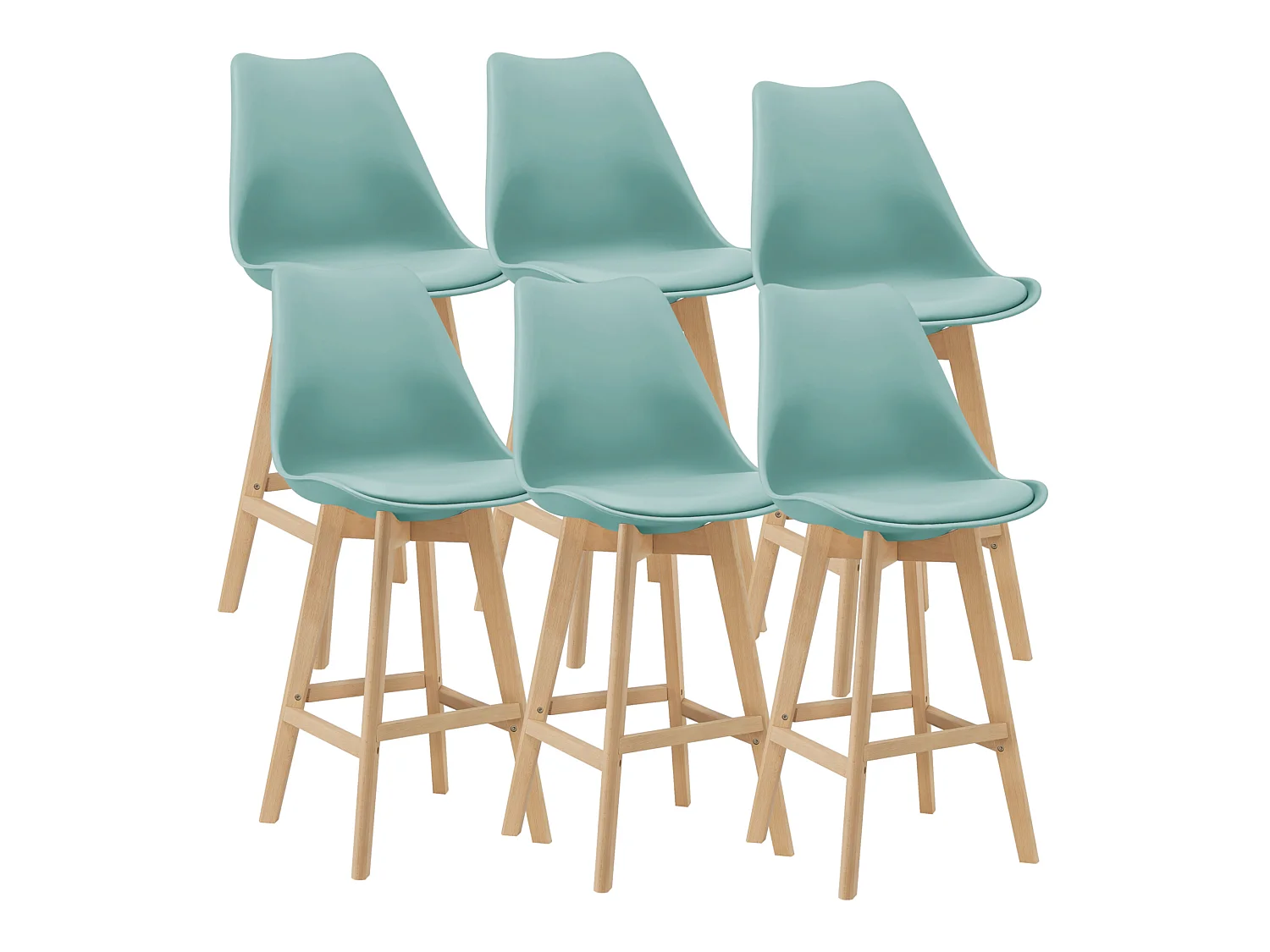 Lot de 6 Tabourets de Bar Lublin Plastique Simili Hêtre 105 x 48 x 58 cm Menthe [en.casa]