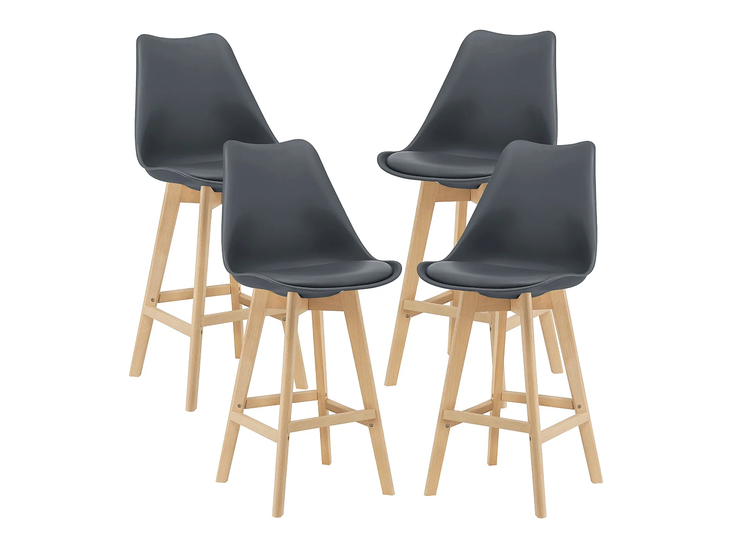 Lot de 4 Tabourets de Bar Lublin Plastique Simili Hêtre 105 x 48 x 58 cm Gris [en.casa]