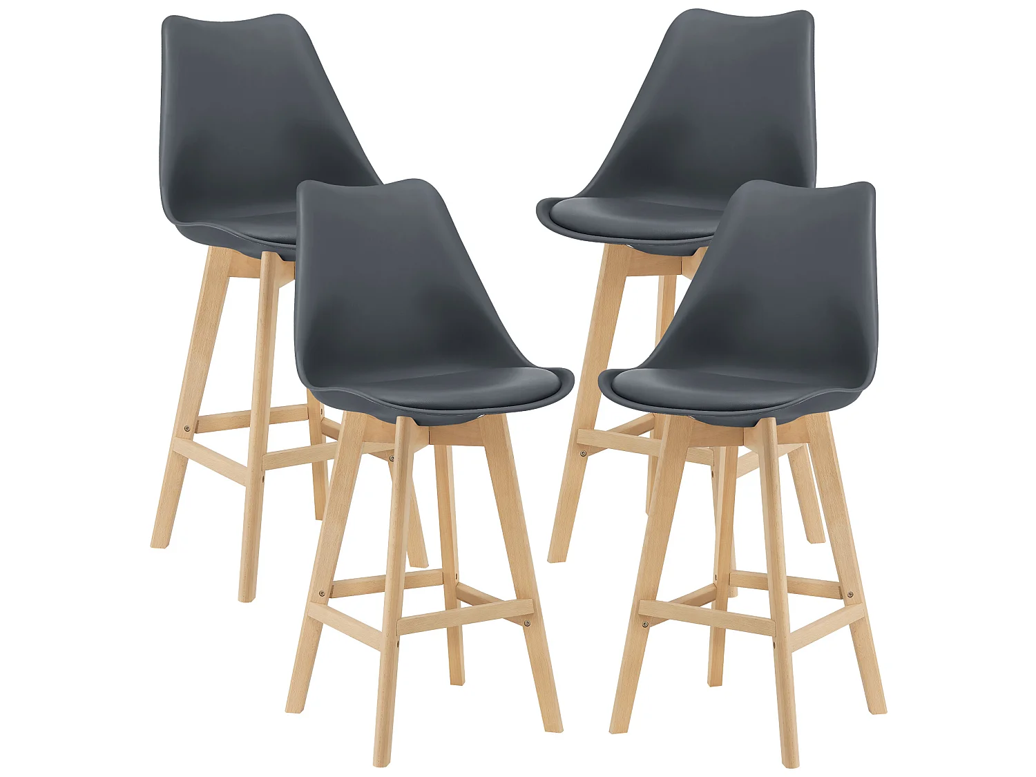 Lot de 4 Tabourets de Bar Lublin Plastique Simili Hêtre 105 x 48 x 58 cm Gris [en.casa]