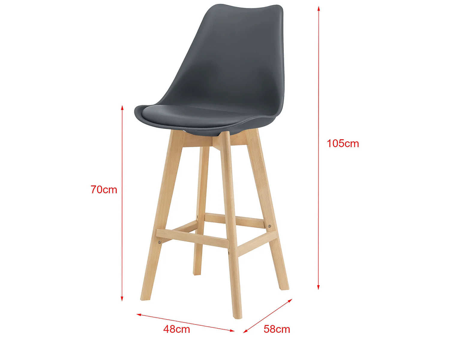 Lot de 4 Tabourets de Bar Lublin Plastique Simili Hêtre 105 x 48 x 58 cm Gris [en.casa]