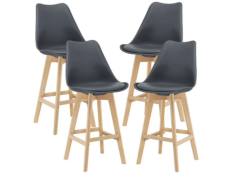 Lot de 4 Tabourets de Bar Lublin Plastique Simili Hêtre 105 x 48 x 58 cm Gris [en.casa]