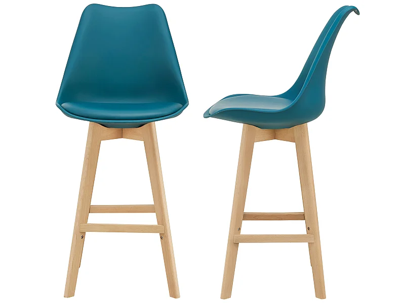 Lot de 2 Tabourets de Bar Lublin Simili Hêtre 105 x 48 x 58 cm Turquoise [en.casa]