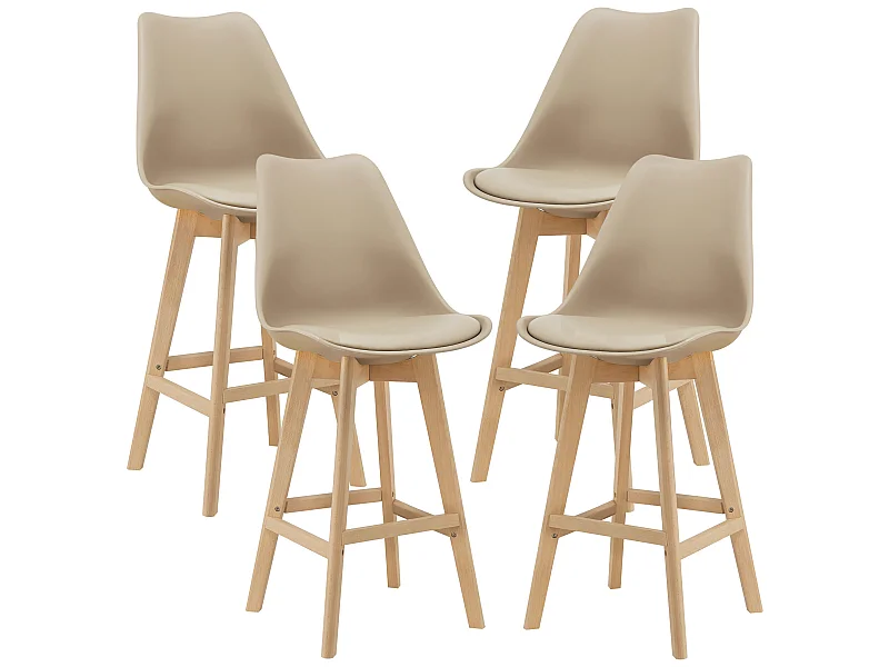Lot de 4 Tabourets de Bar Lublin Plastique Simili Hêtre 105 x 48 x 58 cm Beige [en.casa]
