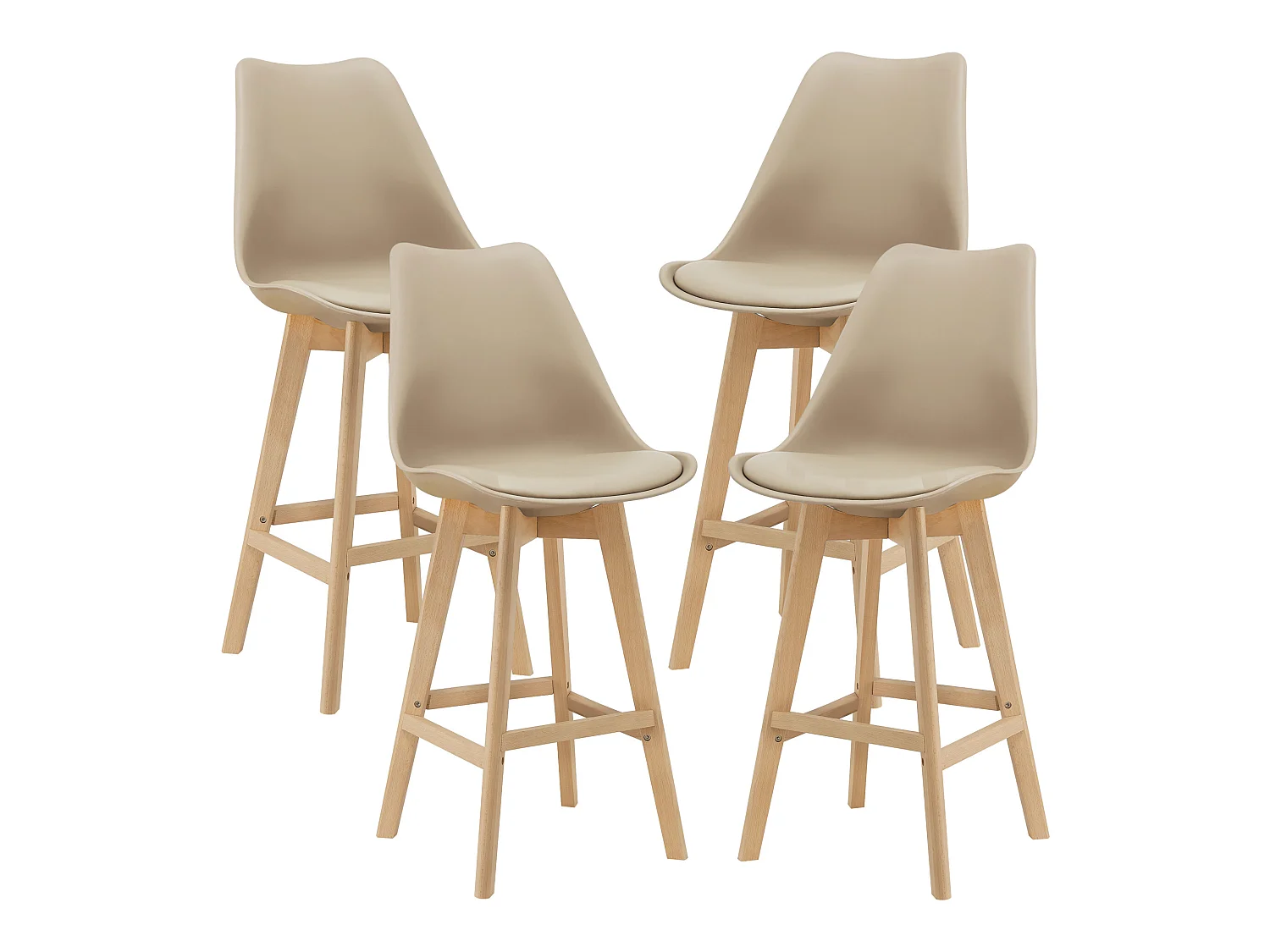 Lot de 4 Tabourets de Bar Lublin Plastique Simili Hêtre 105 x 48 x 58 cm Beige [en.casa]