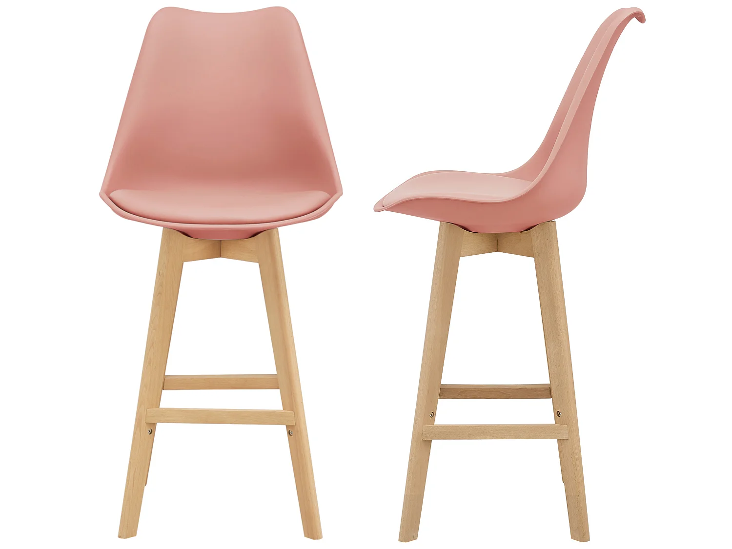 Lot de 2 Tabourets de Bar Lublin Simili Hêtre 105 x 48 x 58 cm Rose [en.casa]