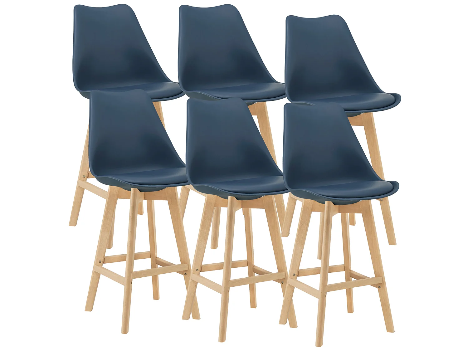Lot de 6 Tabourets de Bar Lublin Plastique Simili Hêtre 105 x 48 x 58 cm Bleu [en.casa]