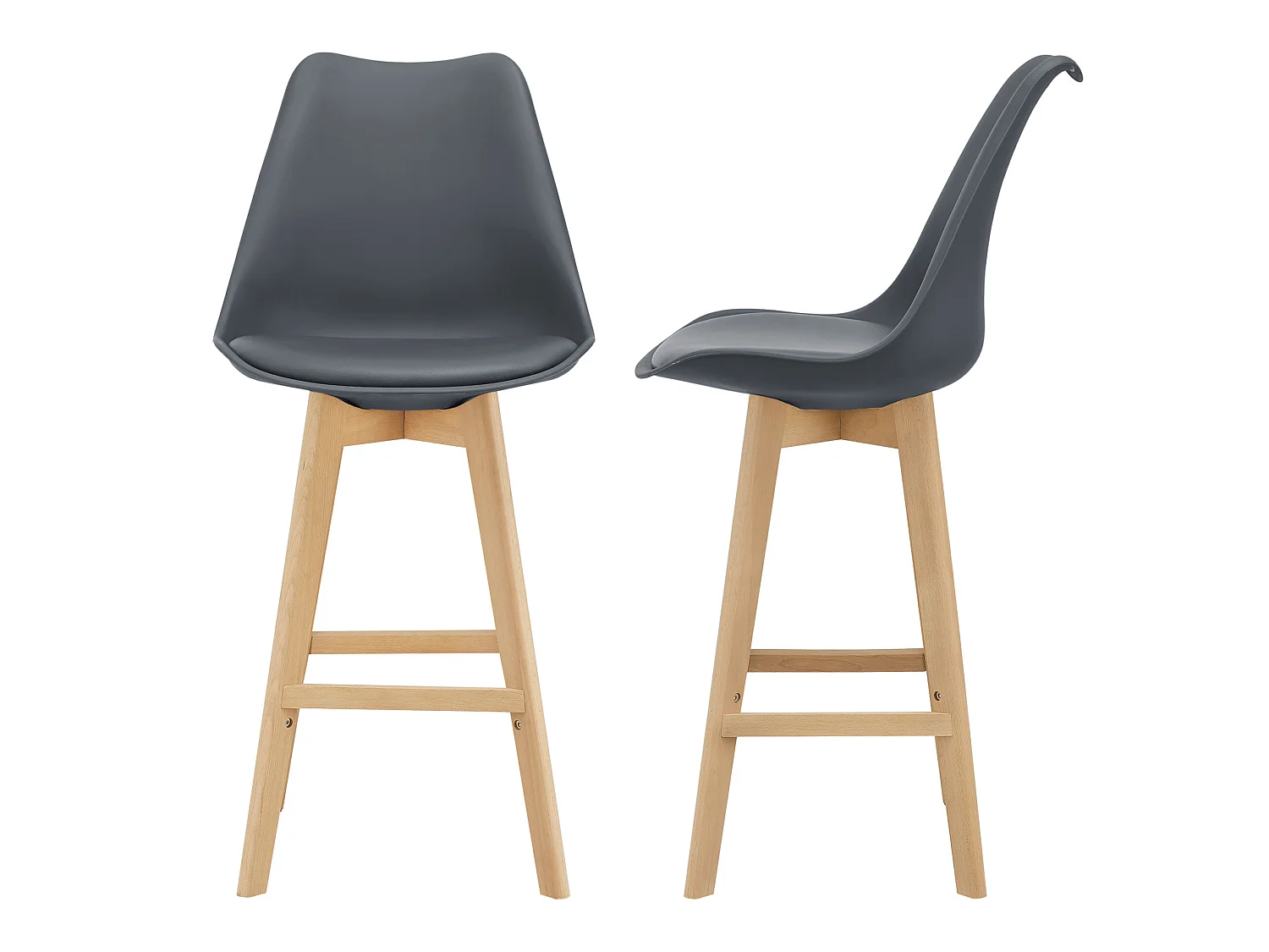 Lot de 2 Tabourets de Bar Lublin Simili Hêtre 105 x 48 x 58 cm Gris [en.casa]