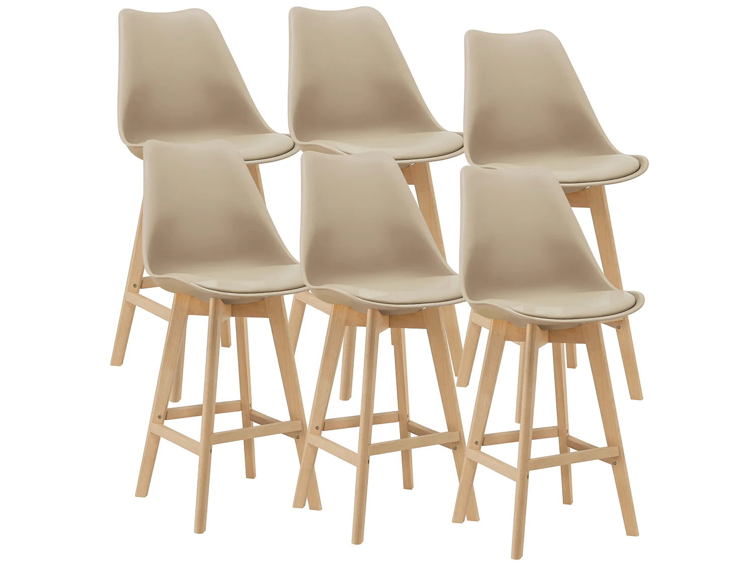 Lot de 6 Tabourets de Bar Lublin Plastique Simili Hêtre 105 x 48 x 58 cm Beige [en.casa]