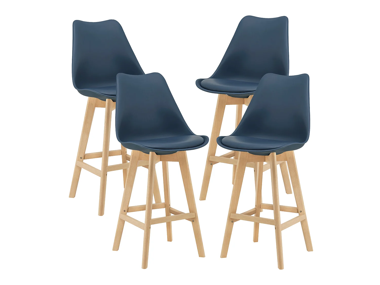 Lot de 4 Tabourets de Bar Lublin Plastique Simili Hêtre 105 x 48 x 58 cm Bleu [en.casa]