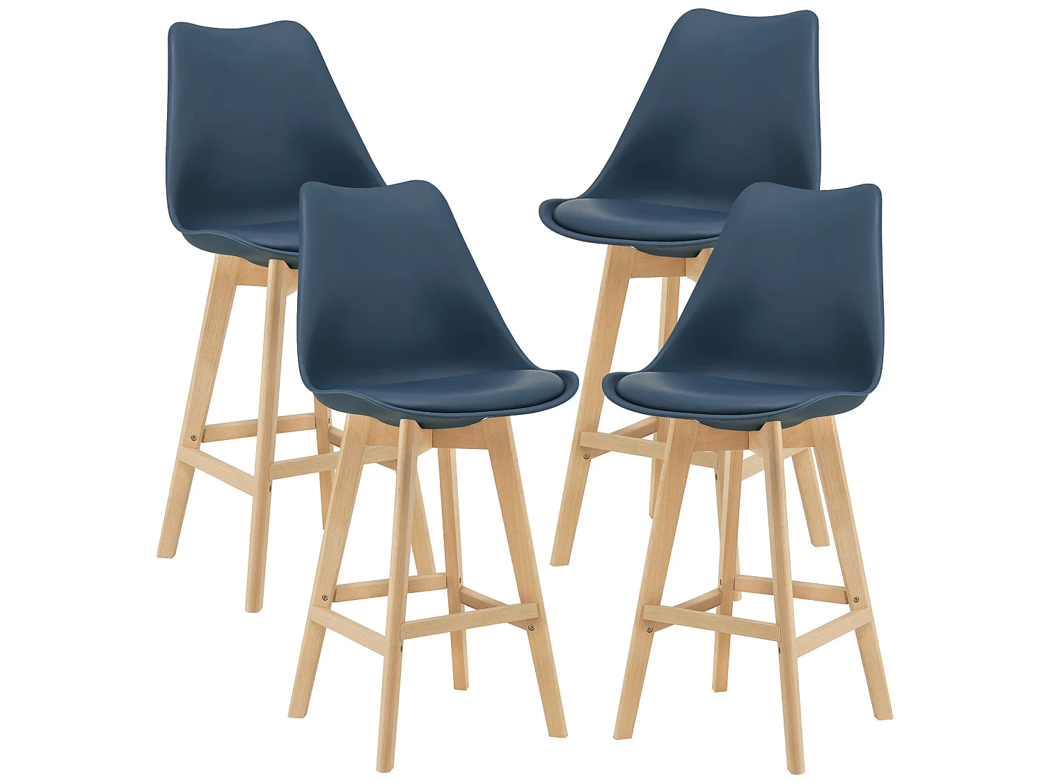 Lot de 4 Tabourets de Bar Lublin Plastique Simili Hêtre 105 x 48 x 58 cm Bleu [en.casa]