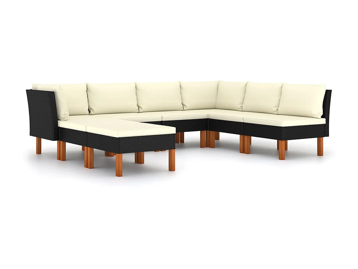 Salon de jardin 8 pcs avec coussins Résine tressée Noir 54