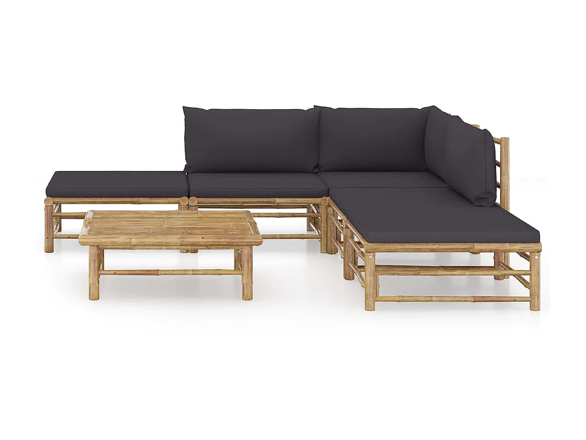 Salon de jardin 6 pcs avec coussins gris foncé Bambou 2