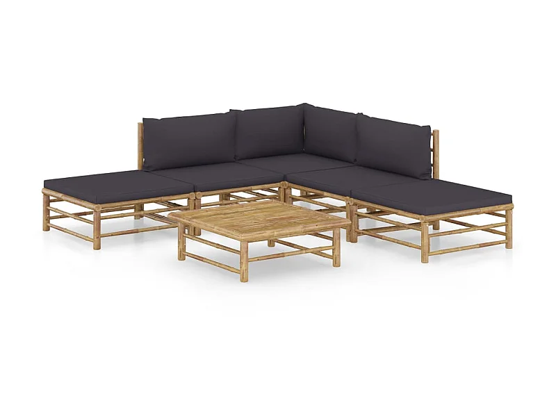 Salon de jardin 6 pcs avec coussins gris foncé Bambou 2