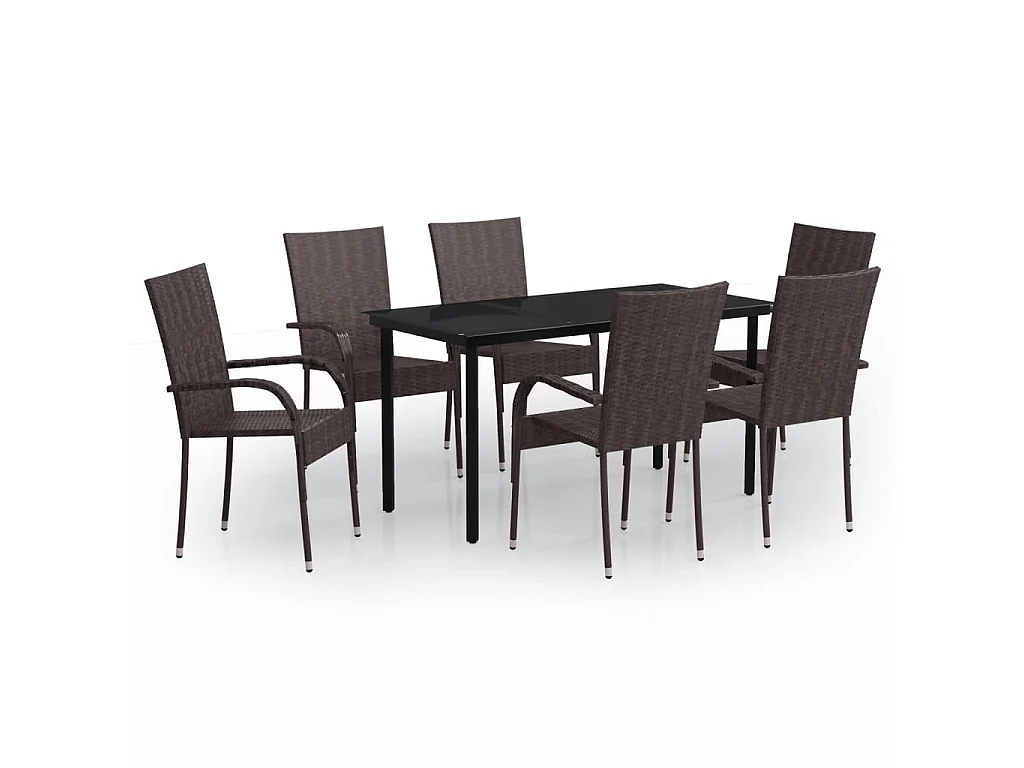 Ensemble de salle à manger d'extérieur 7 pcs Marron et noir