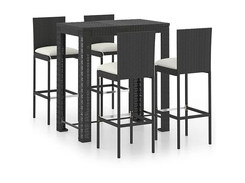 Ensemble de bar de jardin 5 pcs et coussins Résine tressée Noir 6
