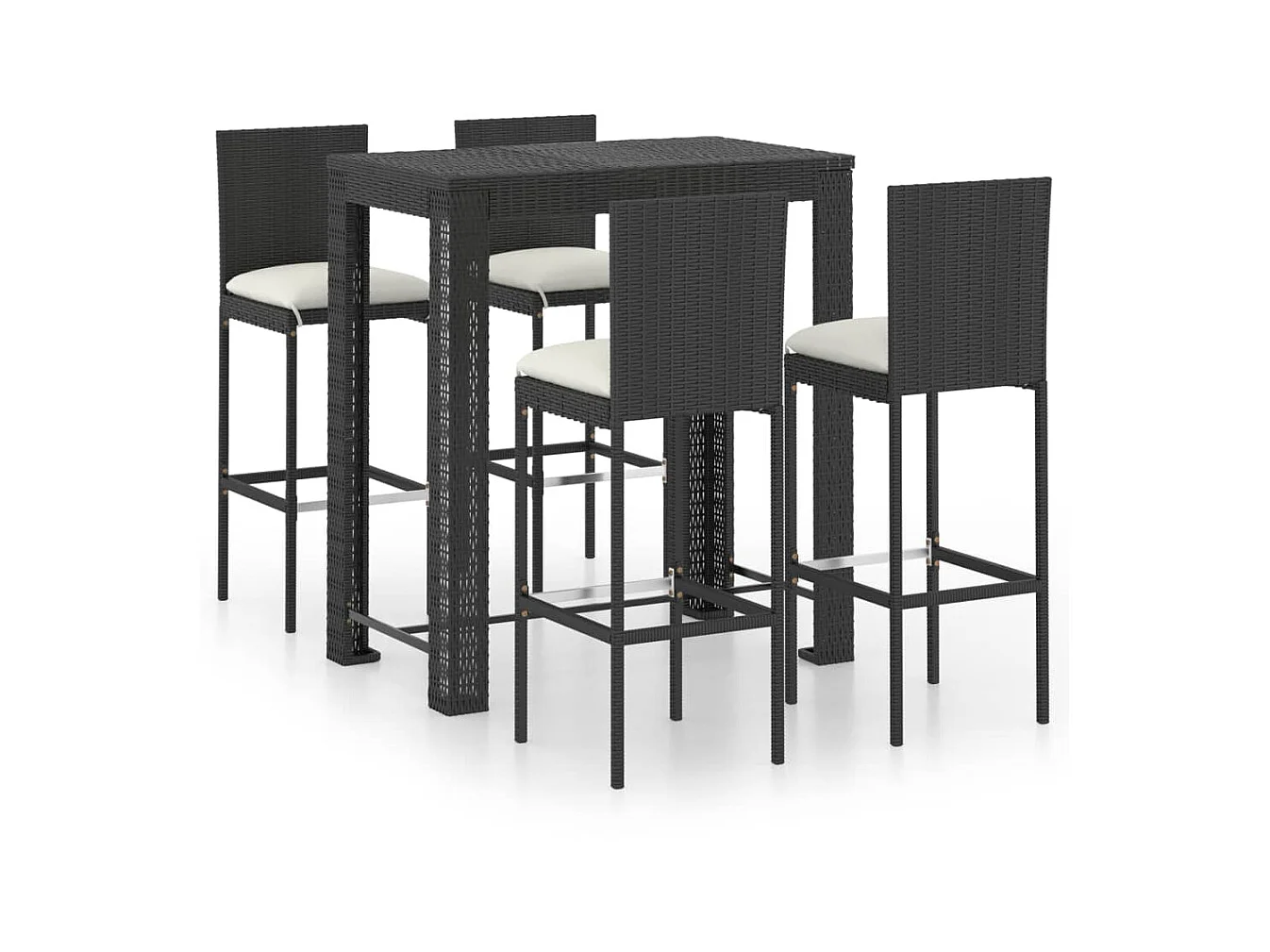 Ensemble de bar de jardin 5 pcs et coussins Résine tressée Noir 6