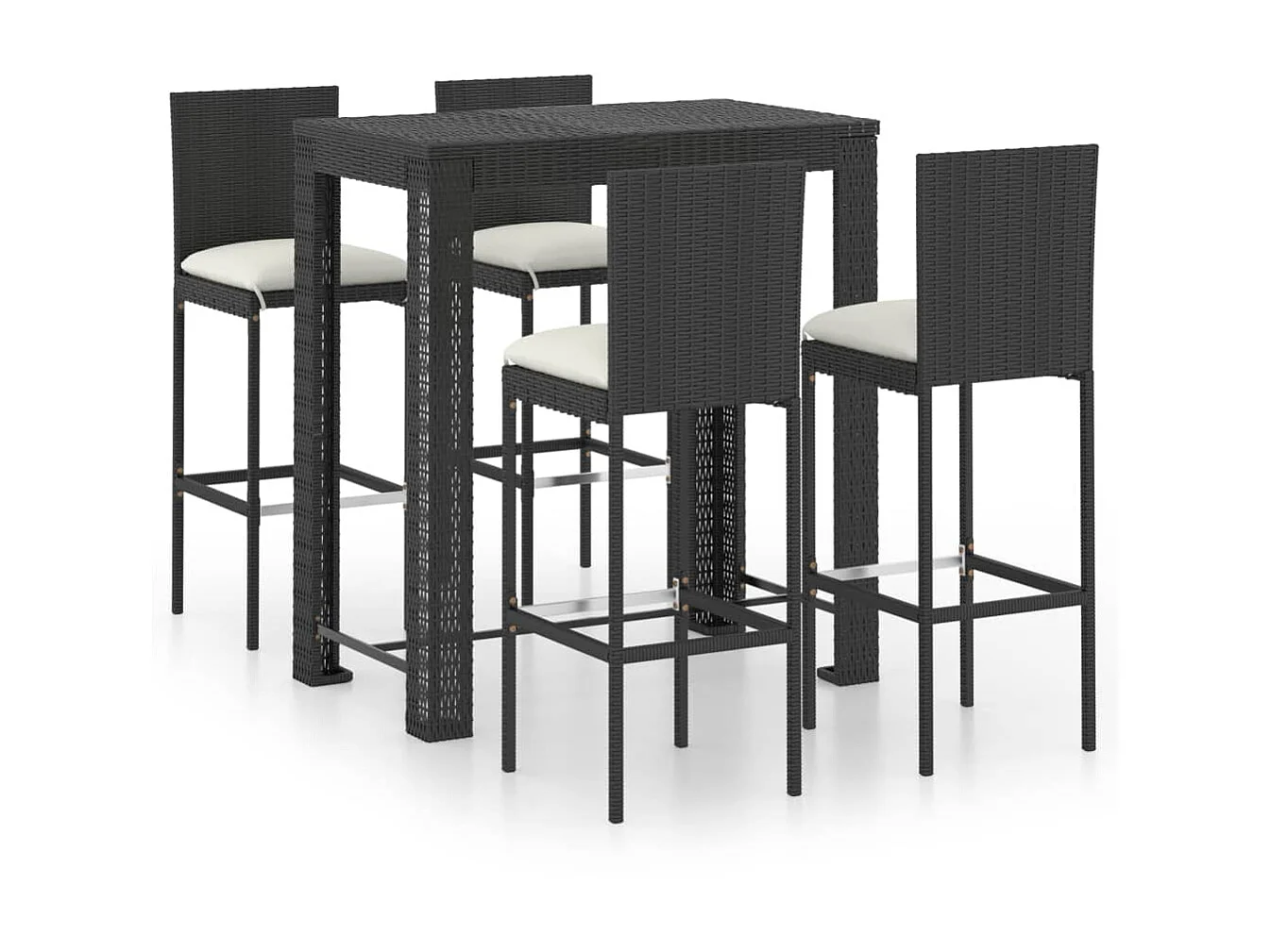 Ensemble de bar de jardin 5 pcs et coussins Résine tressée Noir 6
