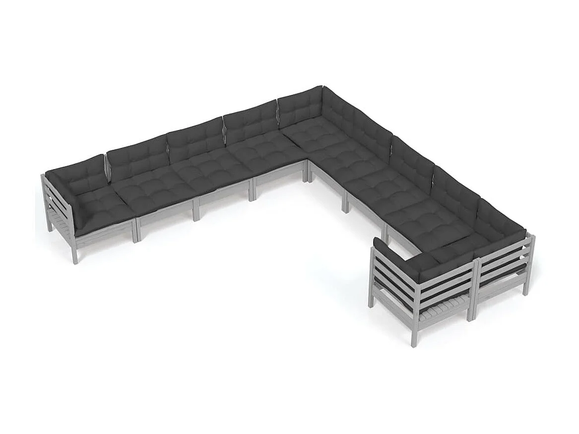 Salon de jardin 10 pcs avec coussins Gris Bois de pin 2