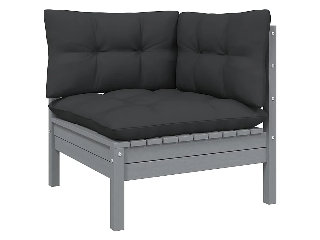 Salon de jardin 10 pcs avec coussins Gris Bois de pin 2