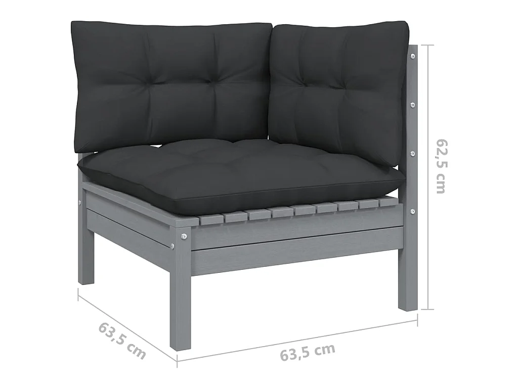 Salon de jardin 10 pcs avec coussins Gris Bois de pin 2