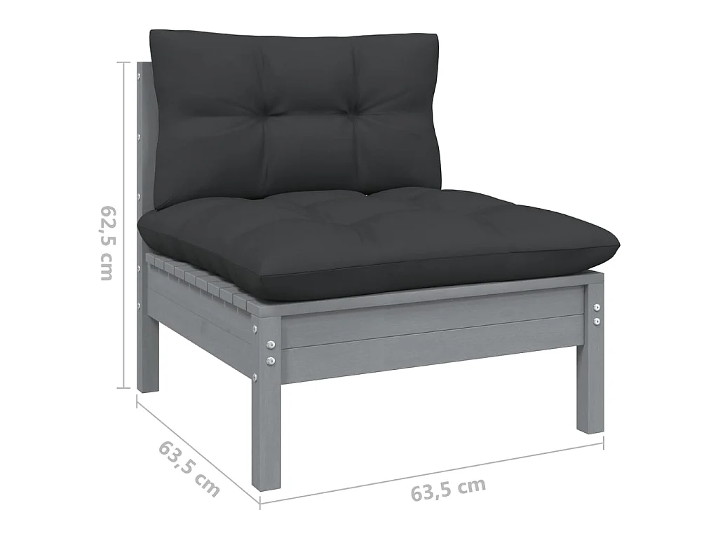 Salon de jardin 10 pcs avec coussins Gris Bois de pin 2