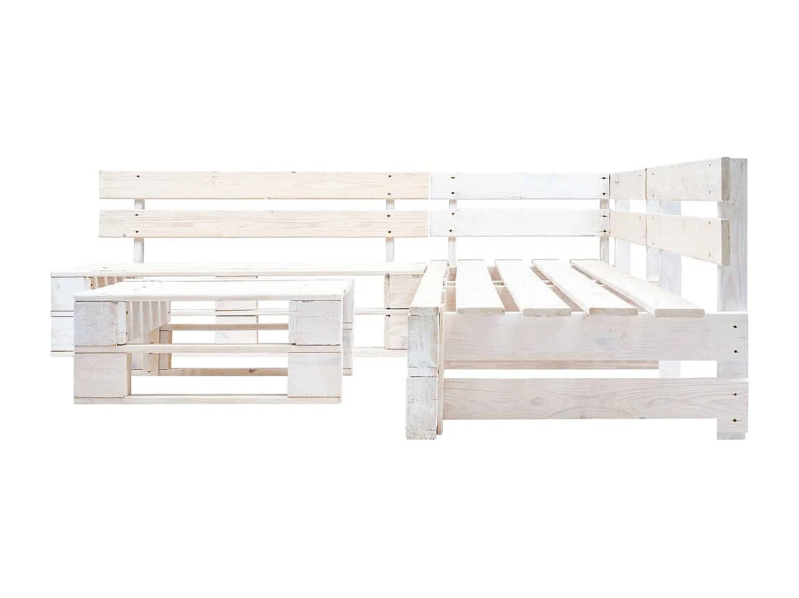 Salon de jardin palette 4 pcs Bois Blanc 2