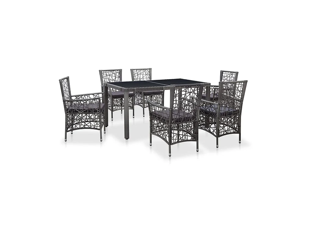 Mobilier à dîner d'extérieur 7 pcs Résine tressée Gris