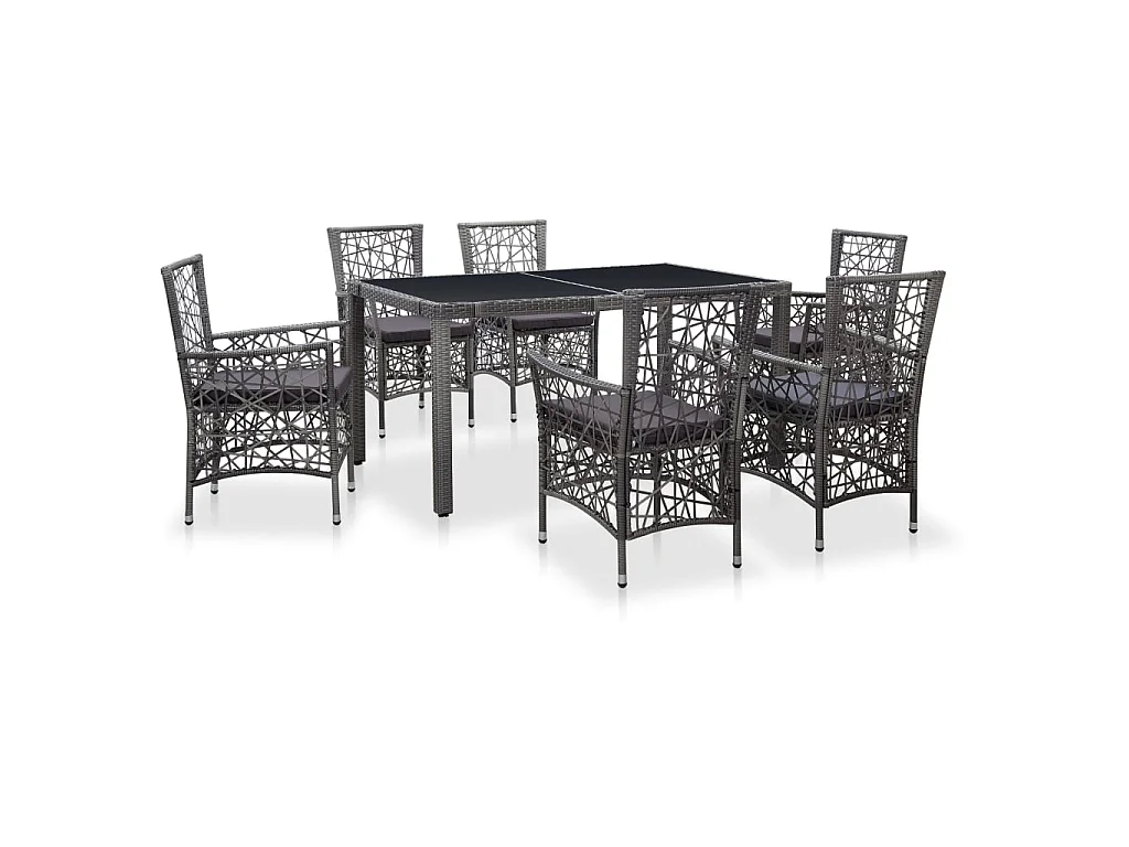 Mobilier à dîner d'extérieur 7 pcs Résine tressée Gris
