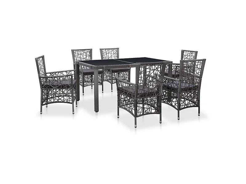 Mobilier à dîner d'extérieur 7 pcs Résine tressée Gris