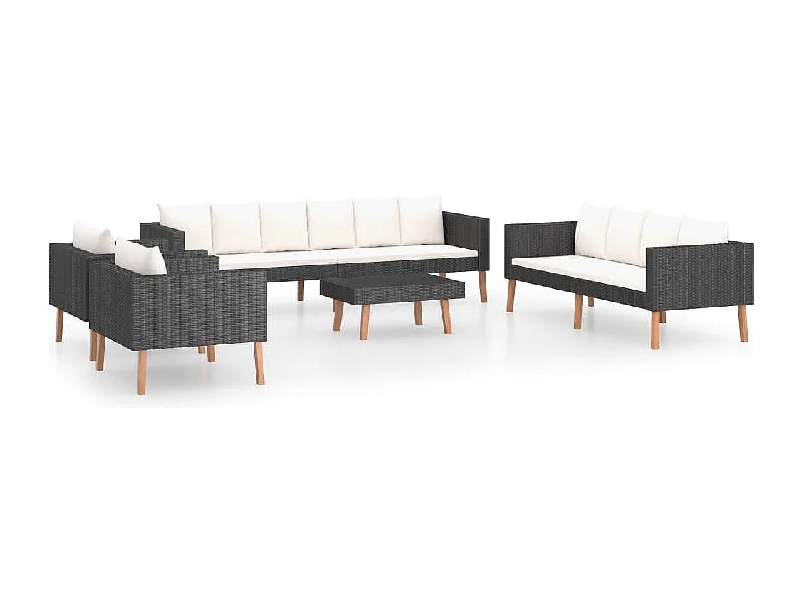 Salon de jardin 5 pcs avec coussins Résine tressée Noir 37